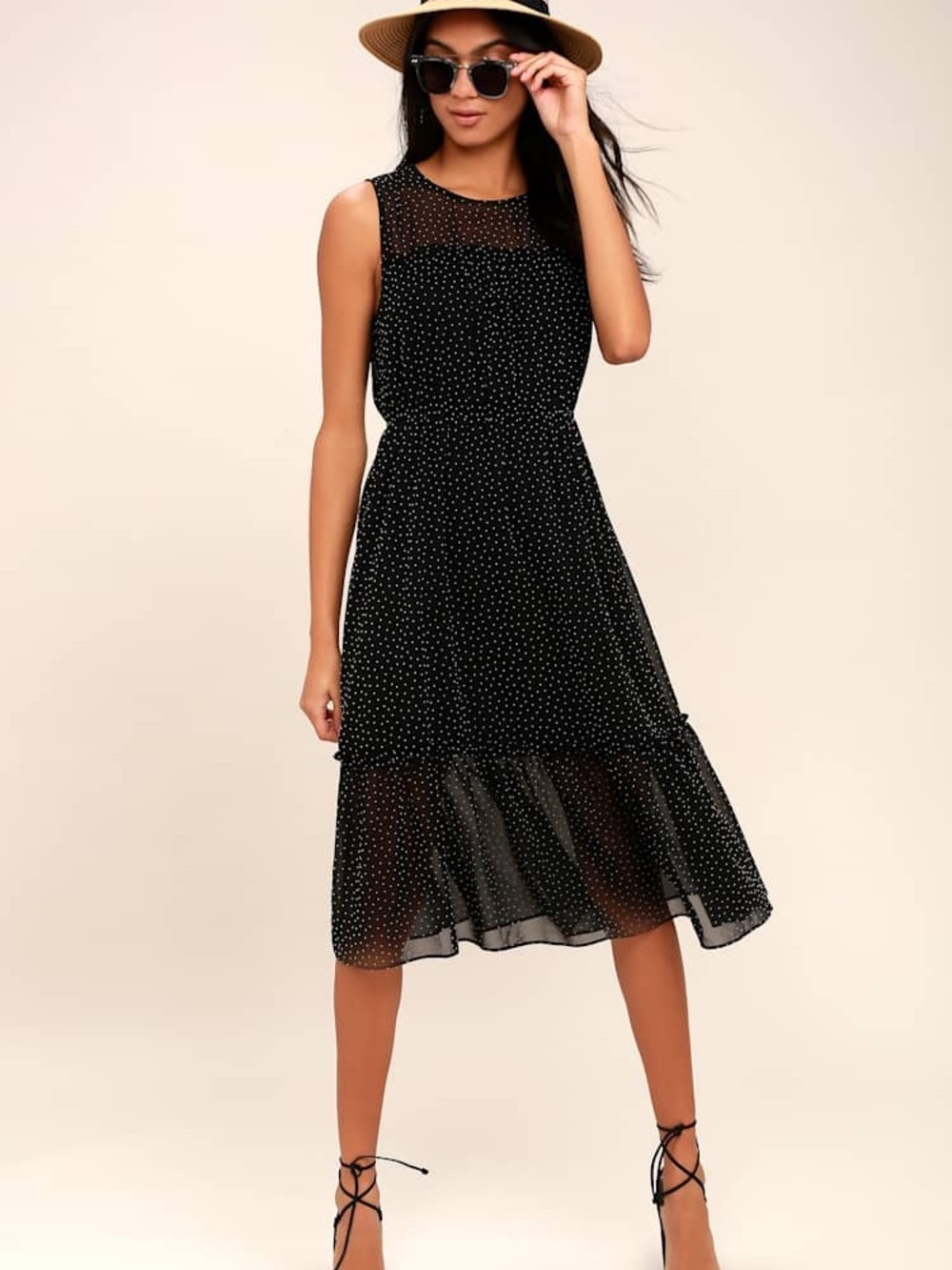 Lulu's Afternoon Stroll Black Polka Dot Midi Dress Size XL NWOT